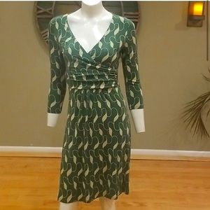 Boden green and olive 3/4 sleeve wrap dress